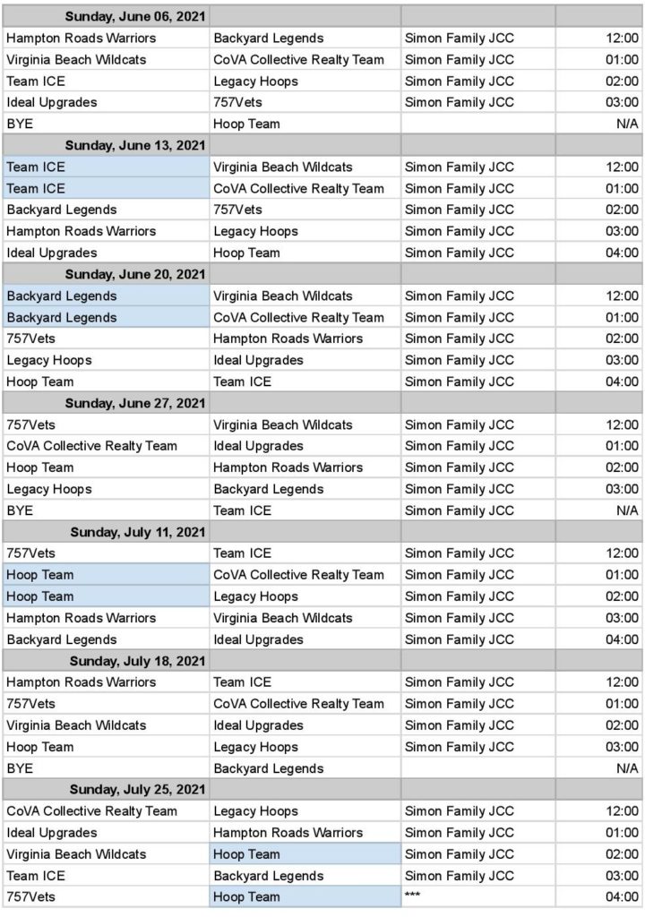 Premier Summer League Schedule Virginia Hoop League