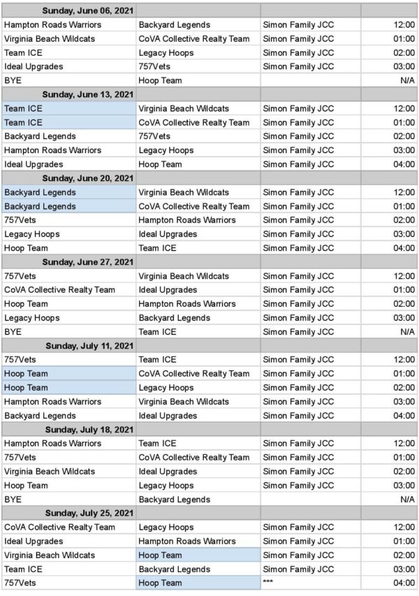 Premier Summer League Schedule – Virginia Hoop League
